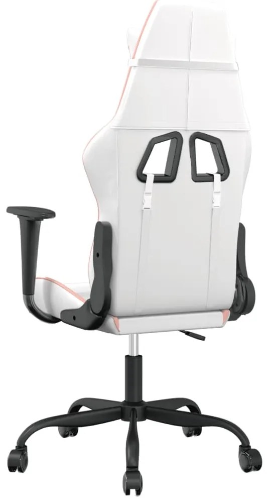 Cadeira gaming massagens couro artificial branco e rosa