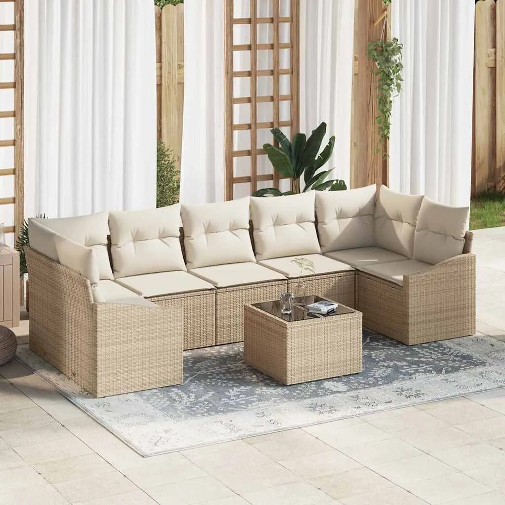 vidaXL Sofá de Jardim 8 Peças com Almofadas Beiges em Rattan Sintético