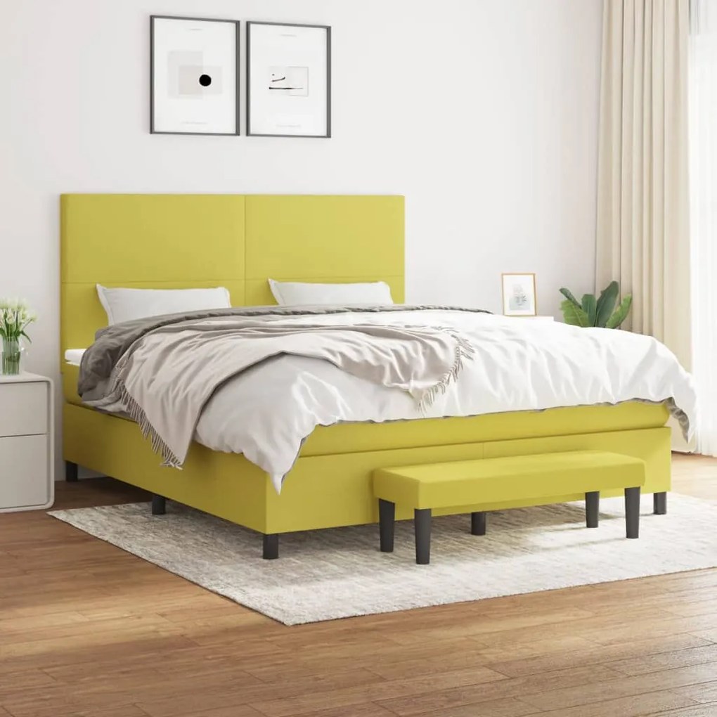 vidaXL Cama com molas/colchão 180x200 cm tecido verde-claro