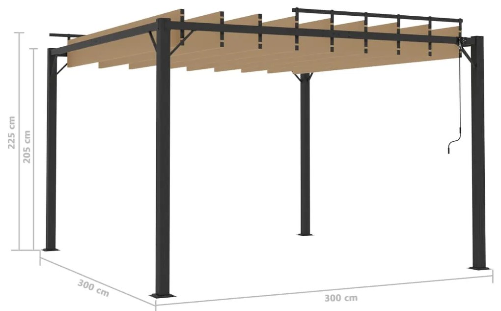 Gazebo c/ telhado persiana 3x3 m tecido cinza-acast. e alumínio