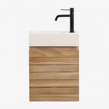 Conjunto De Móvel De Casa De Banho Suspenso 40x20 Cm Em Madeira De Teca Com Lavatório Integrado Em Cimento Napier Madeira De Teca & Sem - Sklum
