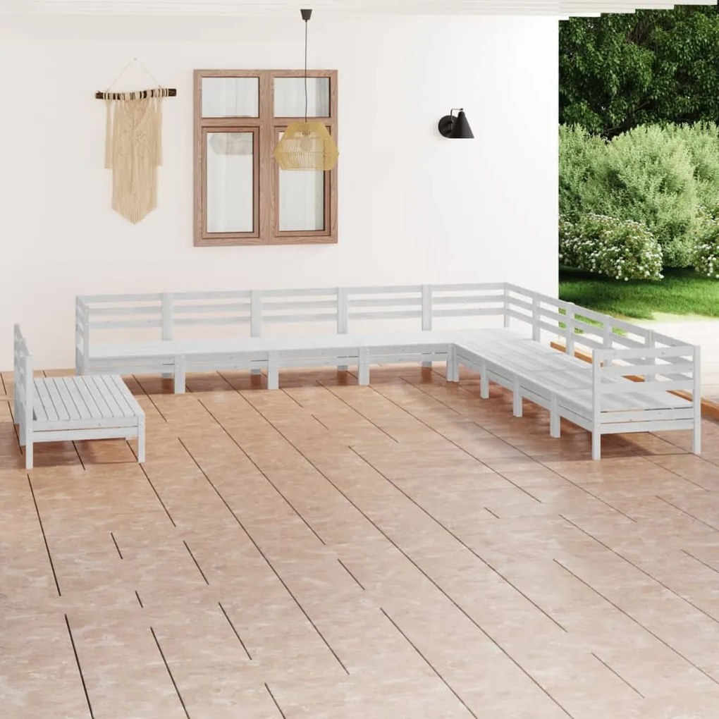 11 pcs conjunto lounge de jardim pinho maciço branco