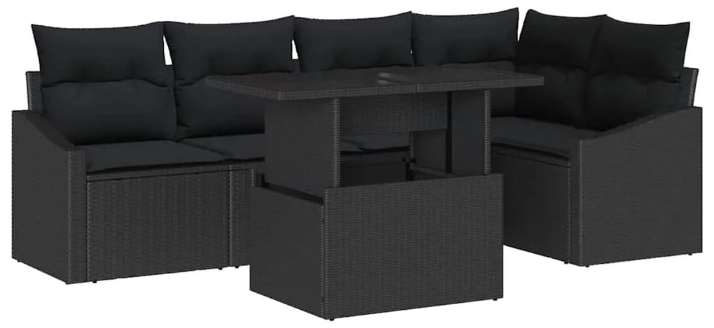 Conjunto de Sofá de Jardim com 6 Peças e Almofadas em Rattan Preto