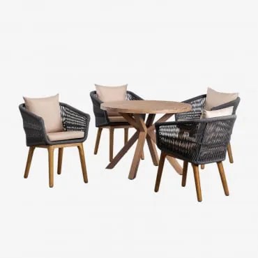 Conjunto De Mesa Redonda De Madeira (ø100 Cm) Naele E 4 Cadeiras De Jantar Barker Cinza Antracite - Sklum