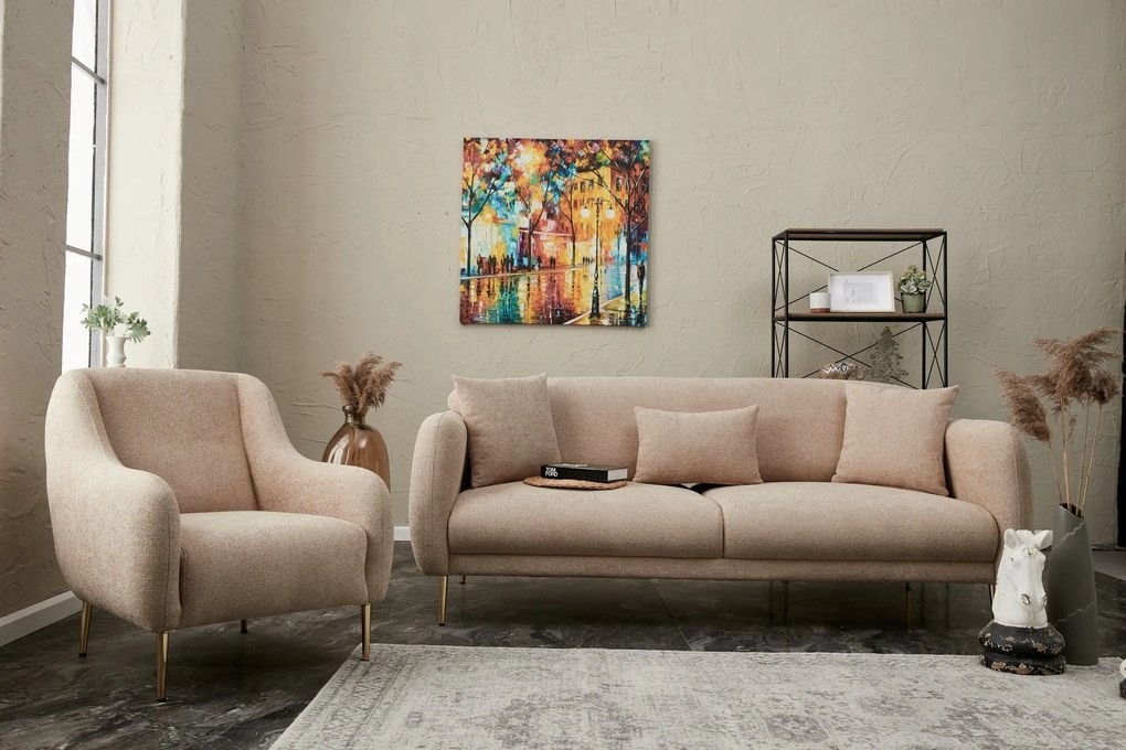 Sofá-Cama de 3 Lugares Simena – Bege Dourado – 210 cm