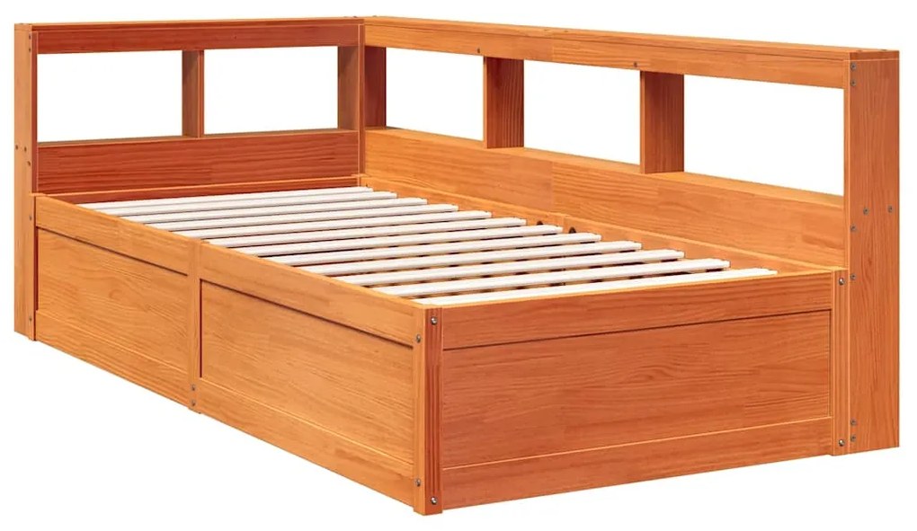 Cama com estante sem colchão 90x190cm pinho maciço castanho-mel