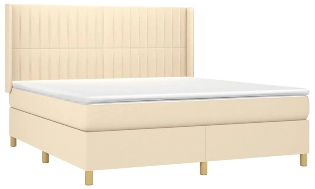 Cama box spring c/ colchão e LED 180x200 cm tecido cor creme