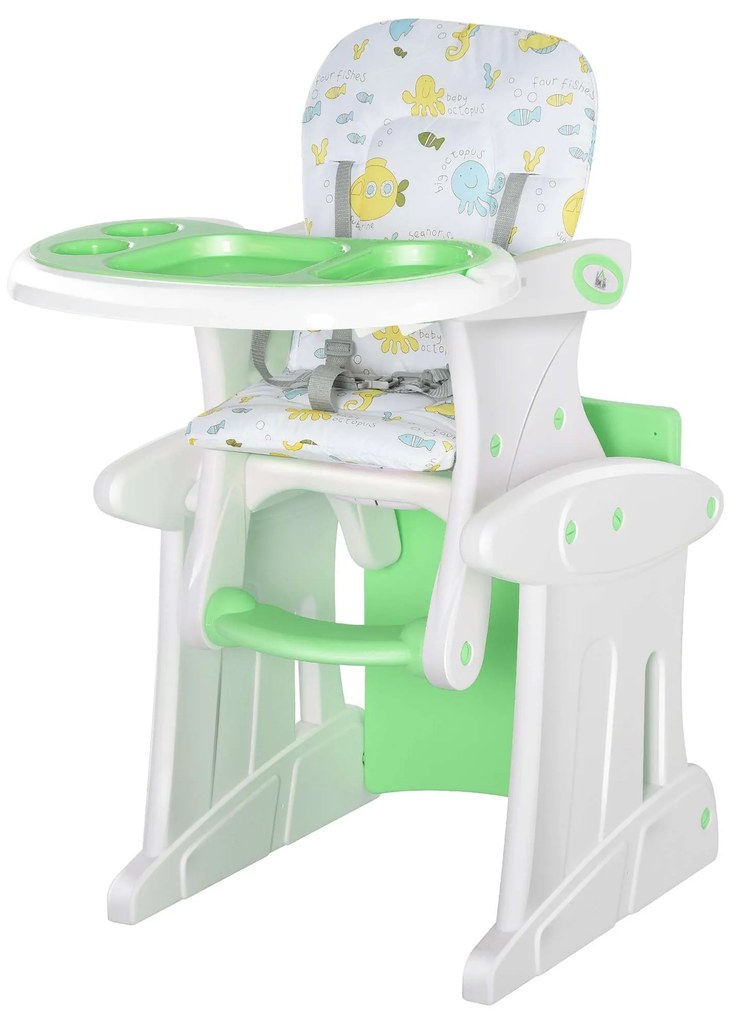 HOMCOM Cadeira para bebês acima de 6 meses 3 posições ajustáveis Acolchoado 57x59x105 cm Verde