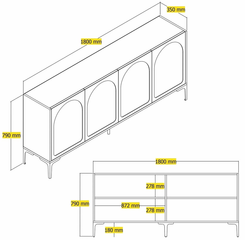 Console Lyon – Cream e Black – 180 cm x 79 cm x 35 cm