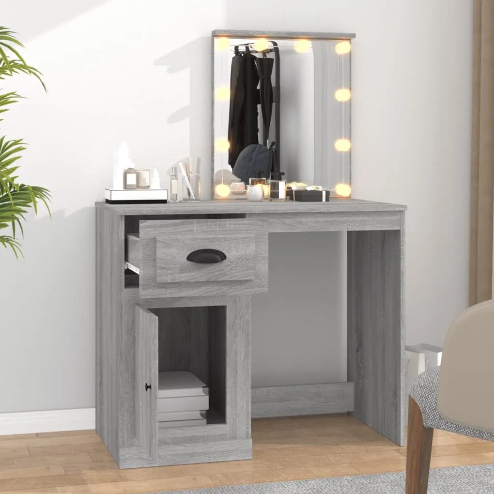 Toucador com LEDs 90x50x132,5 cm derivados madeira cinza sonoma