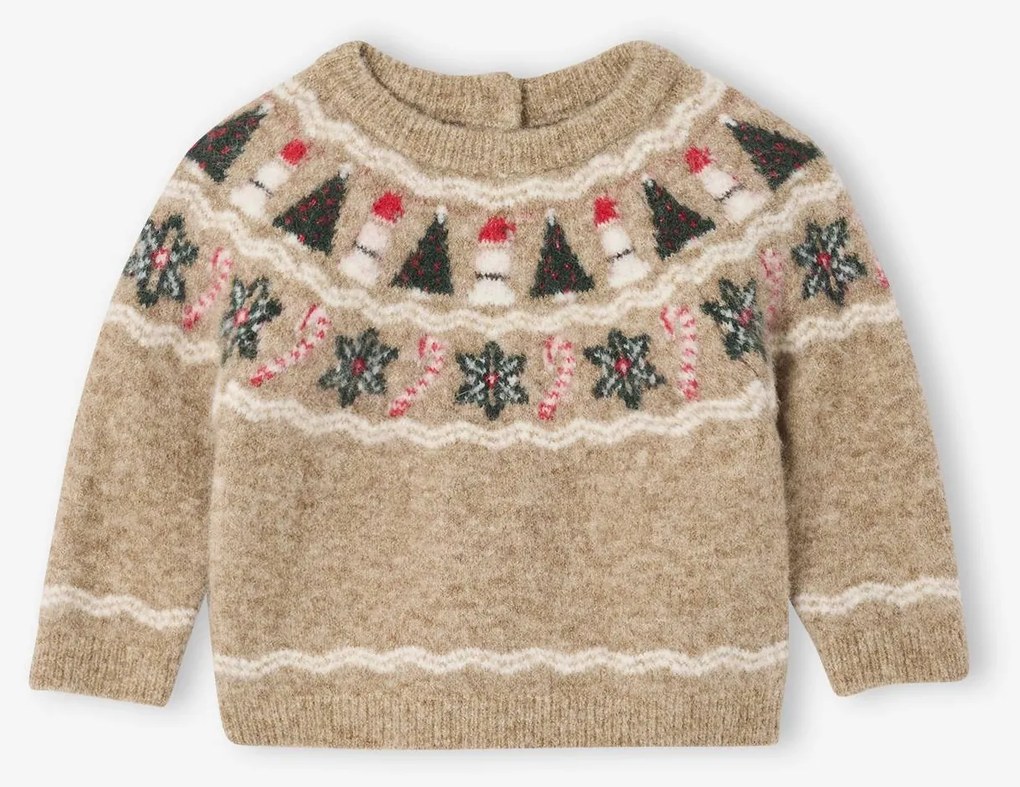 Camisola jacquard de Natal, para bebé menino bege mesclado