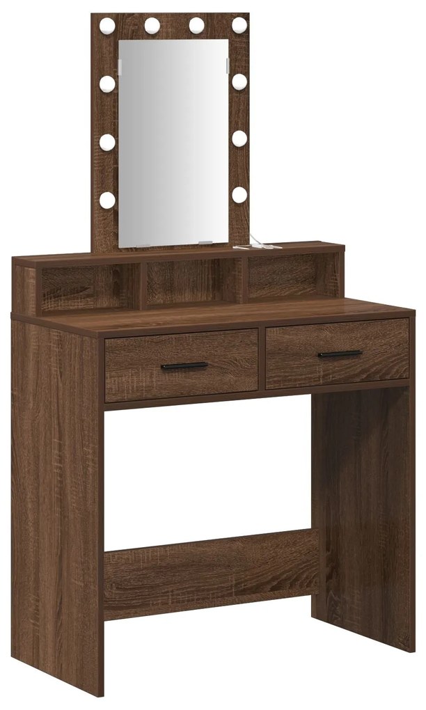 Mesa de maquilhagem vidaXL com luzes LED em carvalho castanho 79x41x14