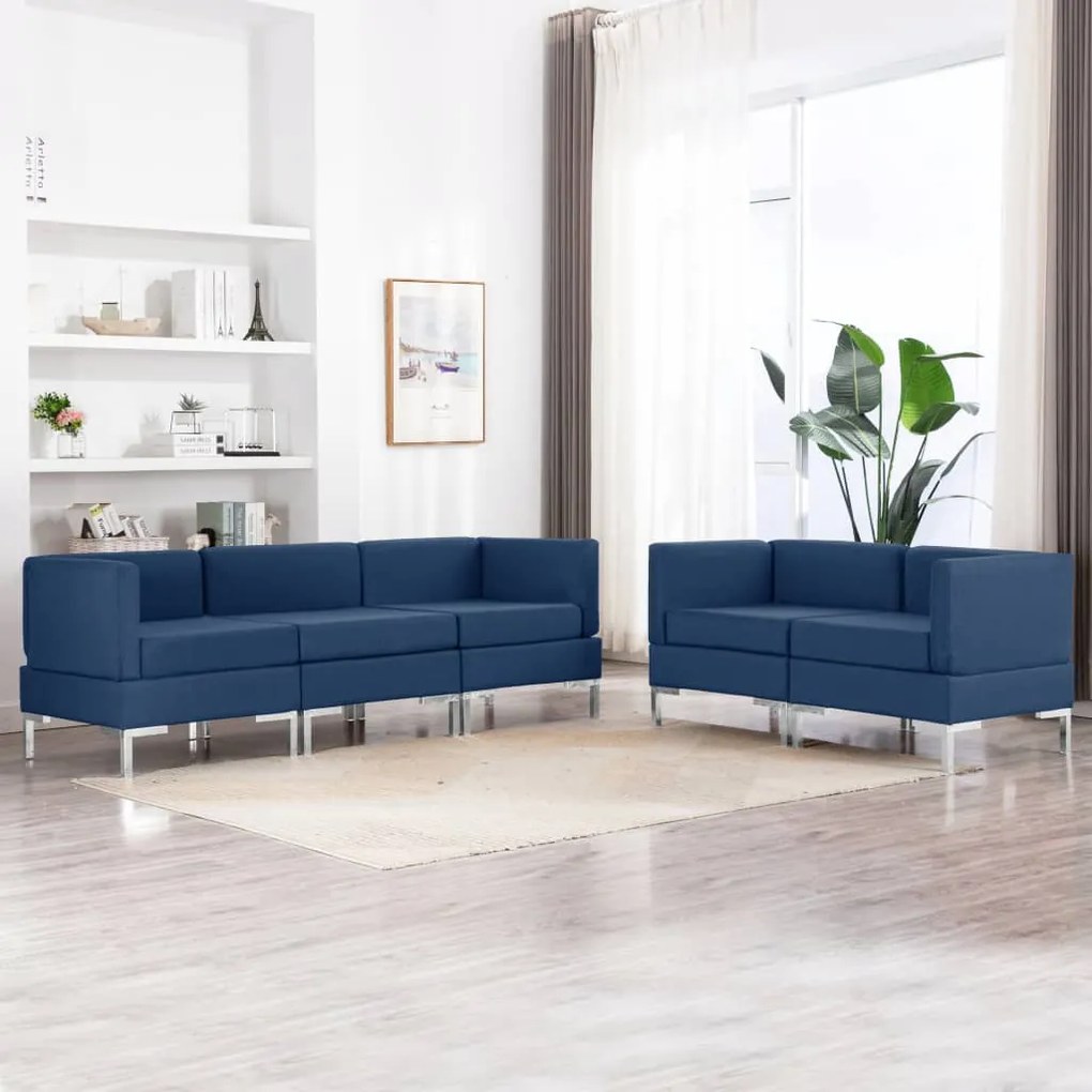 3052793 vidaXL 5 pcs conjunto de sofás tecido azul