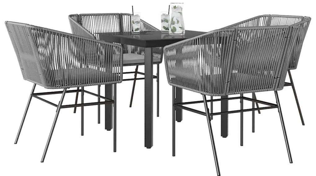 Conjunto jantar jardim 5 peças almofadas vidro vime cinzento PE