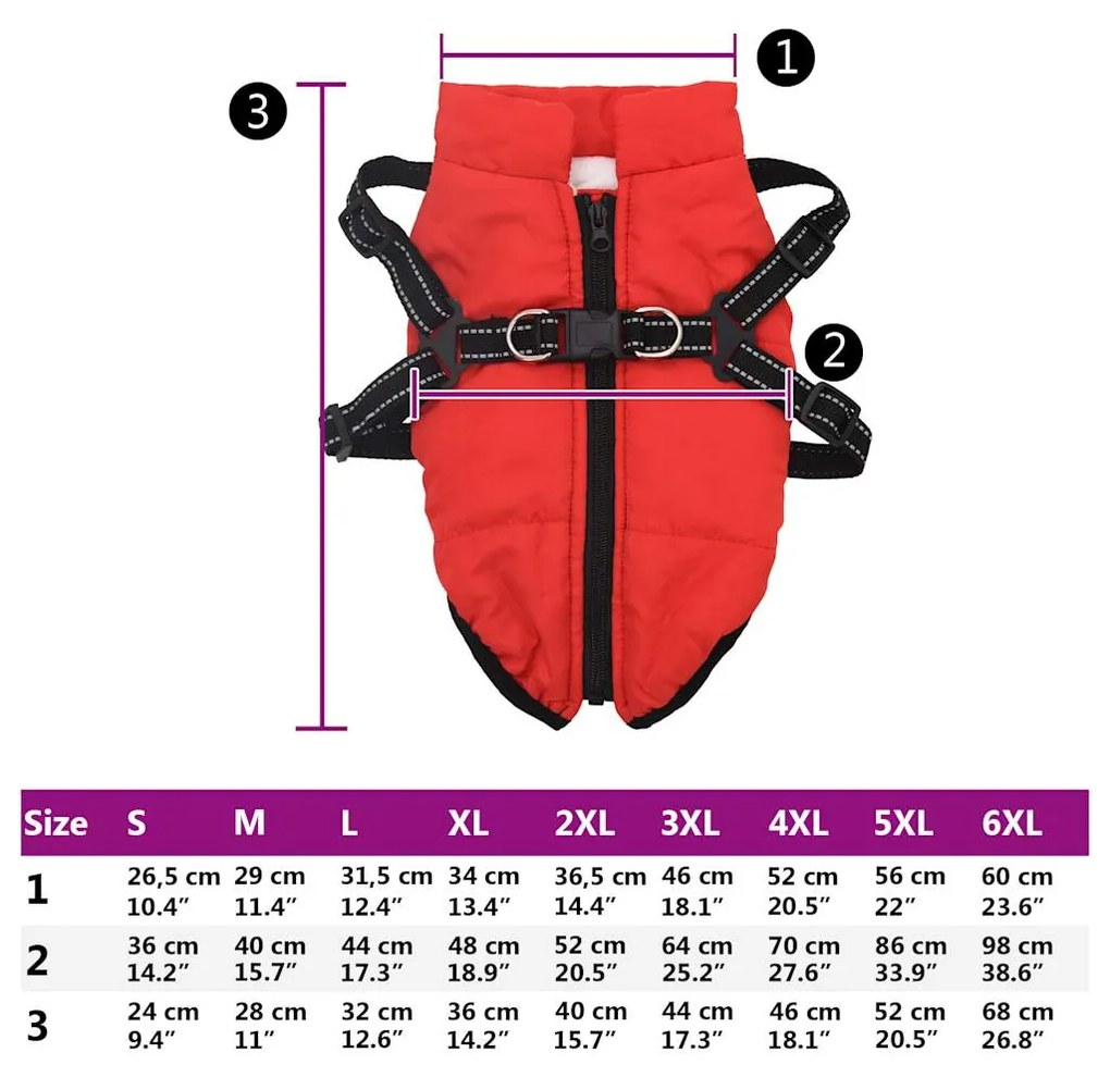 casaco para cães com arnês impermeável reflexivo vermelho L
