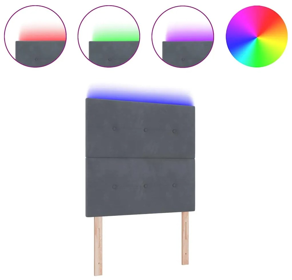 Cabeceira LED vidaXL Cinza Escuro 80 cm Veludo