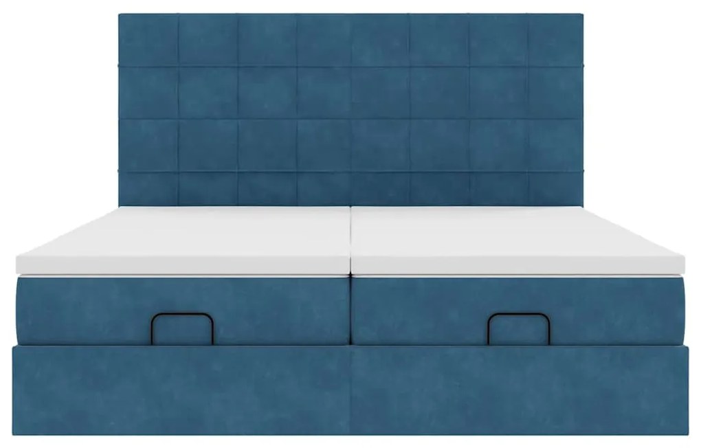 Estrutura cama otomana colchões 180x200 cm veludo azul escuro