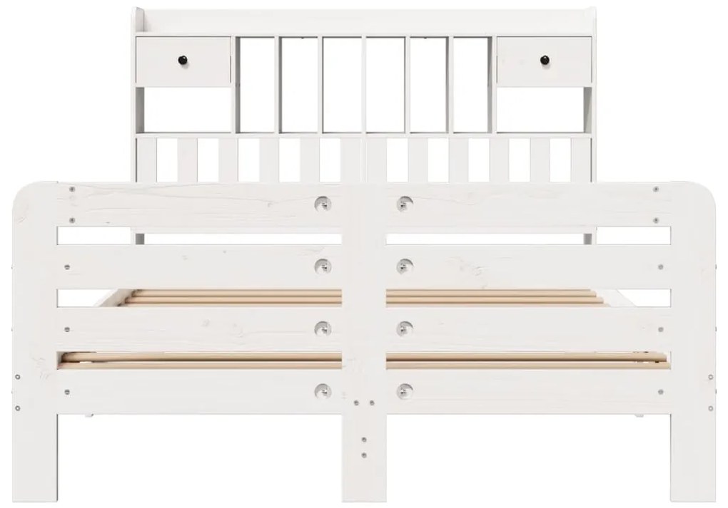 Cama com estante sem colchão 140x200 cm pinho maciço branco