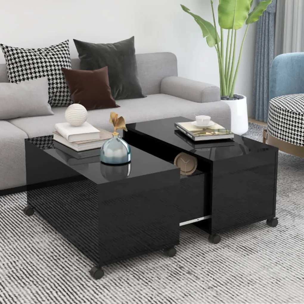806874 vidaXL Mesa de centro 75x75x38 cm contraplacado preto brilhante