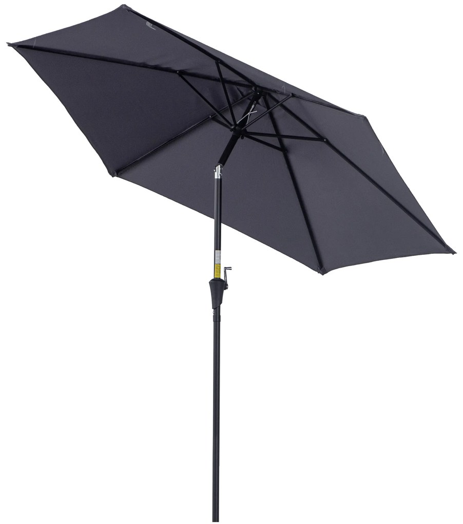 Outsunny Chapéu de Sol de Jardim Ø270x235cm Chapéu de Sol de Alumínio Reclinável com Manivela e 6 Hastes para Terraço Exterior Balcão Cinza