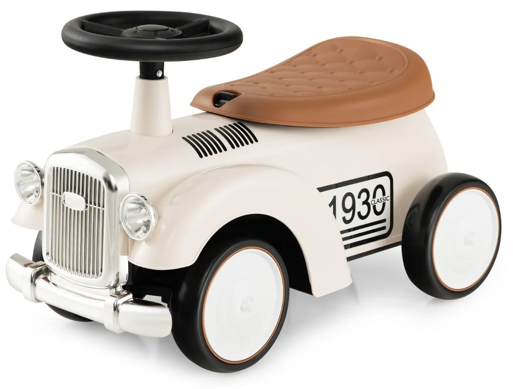 Andarilho de brincar carro retro para crianças, sem pedais, com arrumação e rodas em EVA Branco
