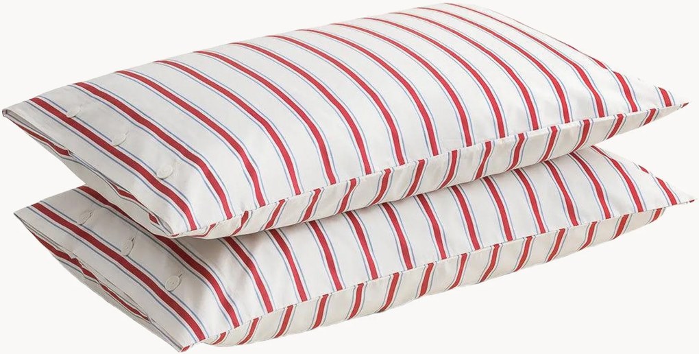 Fronhas em percal de algodão Striped Coral, conjunto de 2