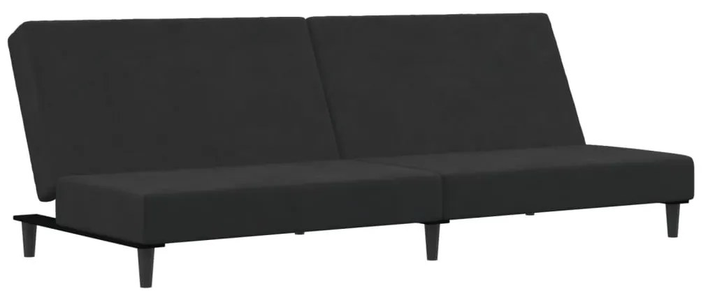Sofá-cama 2 lugares c/ apoio de pés veludo preto