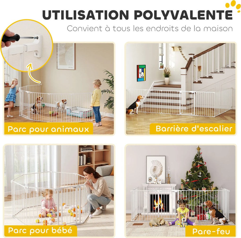 Barreira de segurança metálica, cercadinho dobrável e modular para cães e crianças, 8 painéis, 61 x 75 cm, branco