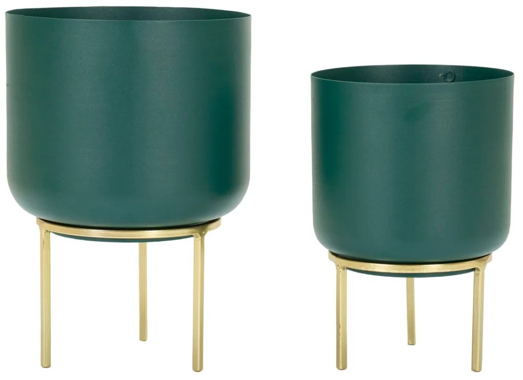 Suporte para Vaso Greent - Conjunto 2 Peças - Metal Verde com Base Dou