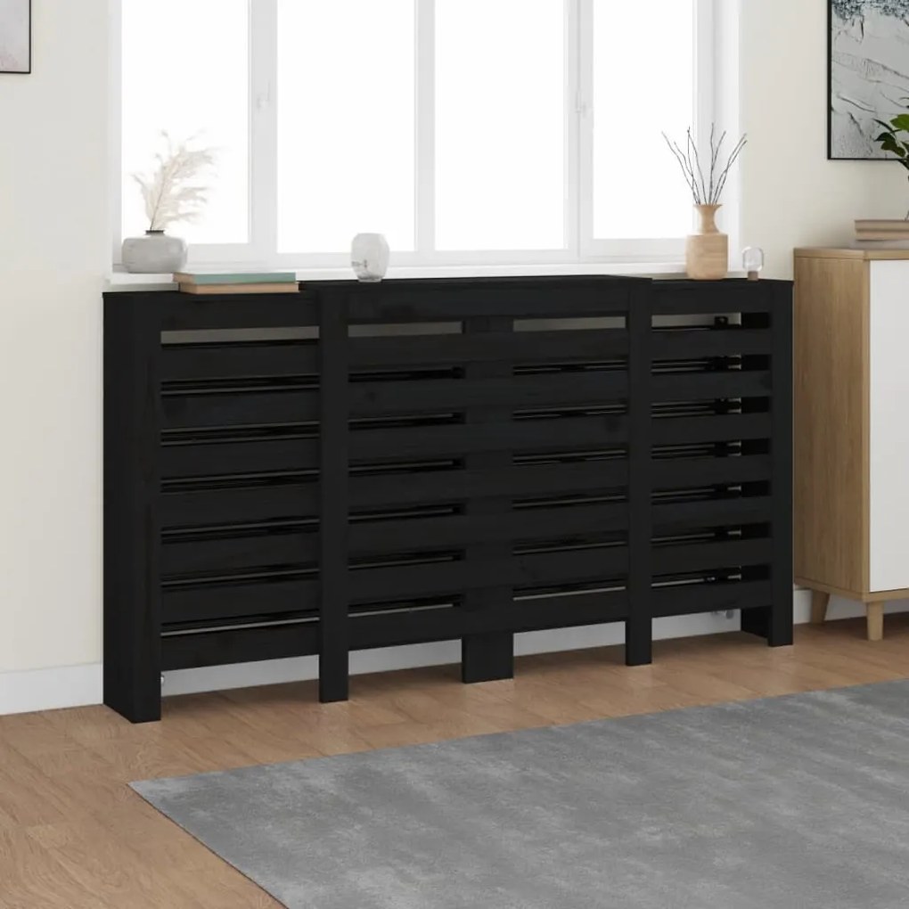 822615 vidaXL Cobertura de radiador 210x21x85 cm pinho maciço preto