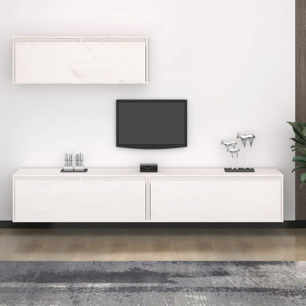 Conjunto de armário de TV 3 pcs madeira de pinho maciça branco