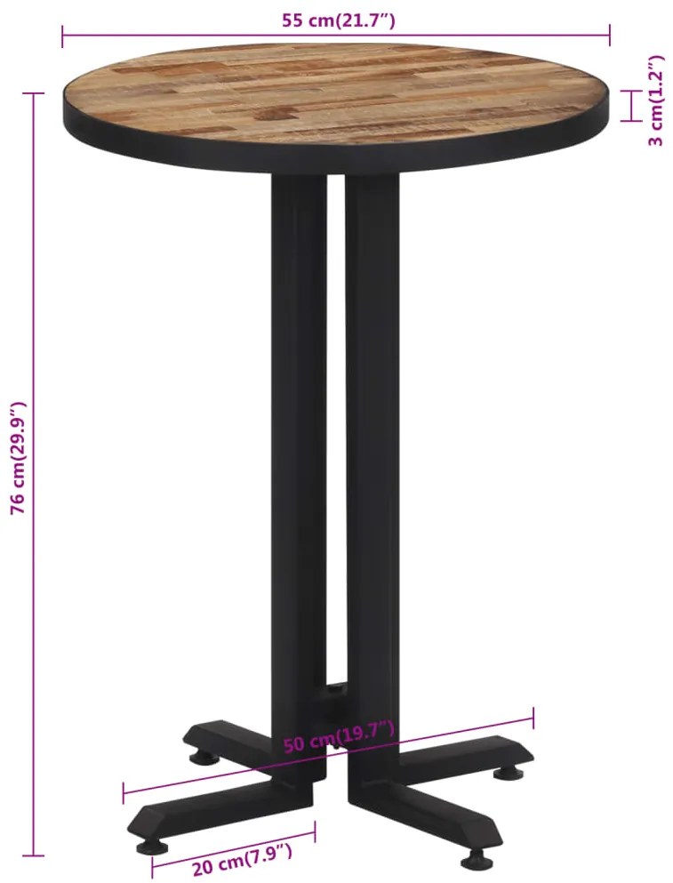 Mesa de bistrô redonda Ø55x76 cm teca recuperada maciça