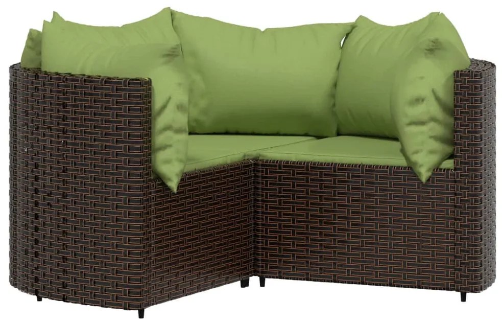 4 pcs conjunto lounge jardim c/ almofadões vime PE castanho
