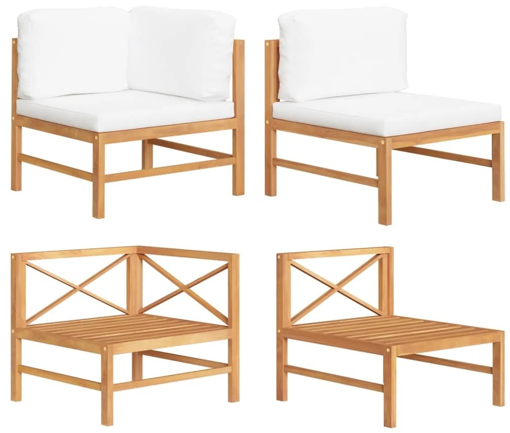 316109 vidaXL 2 pcs conj. lounge de jardim c/ almofadões cor creme teca