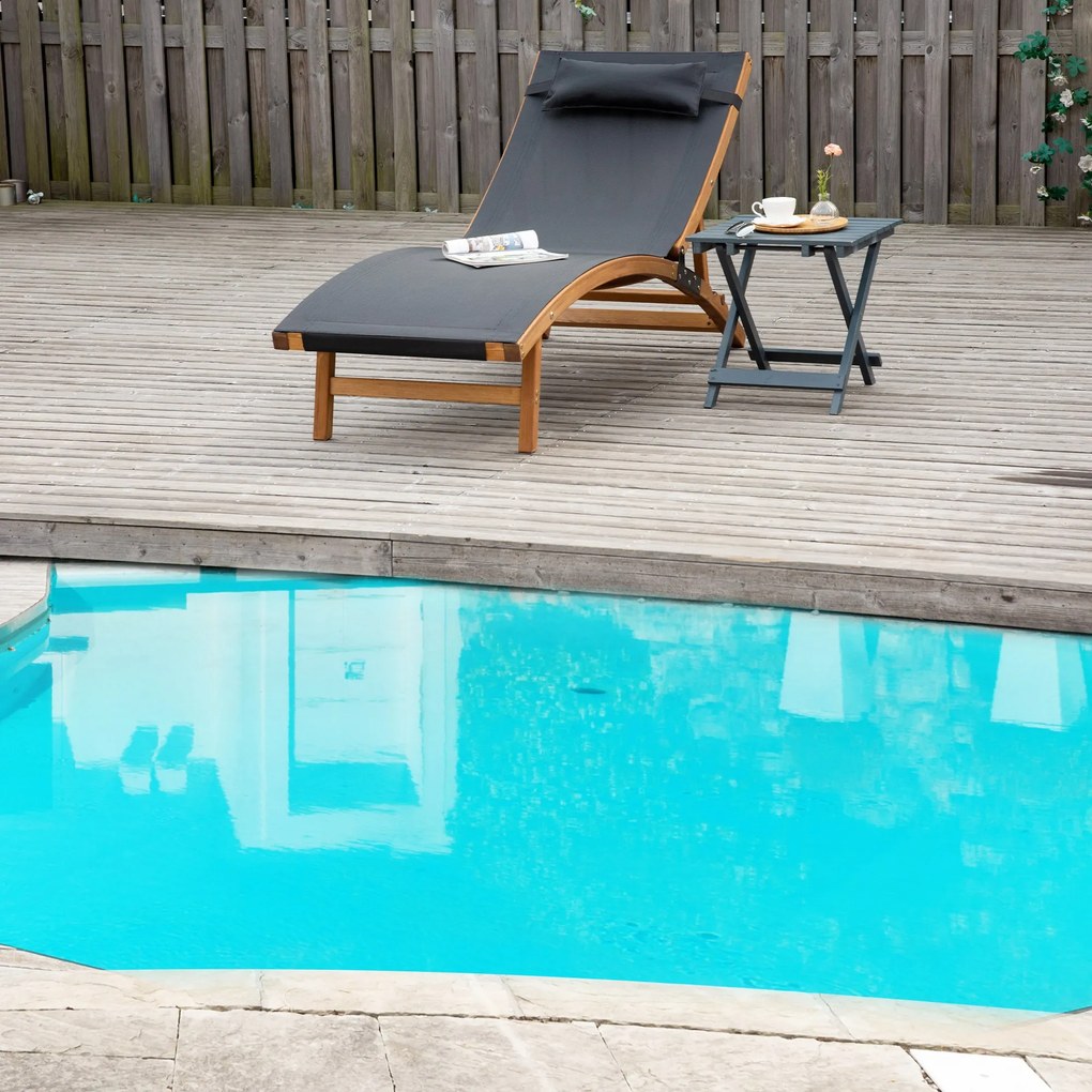 Espreguiçadeira de Jardim com Altura do Encosto Ajustável Apoio para a Cabeça Removível e Estrutura de Madeira Ergonómica para Terraço Praia Exterior