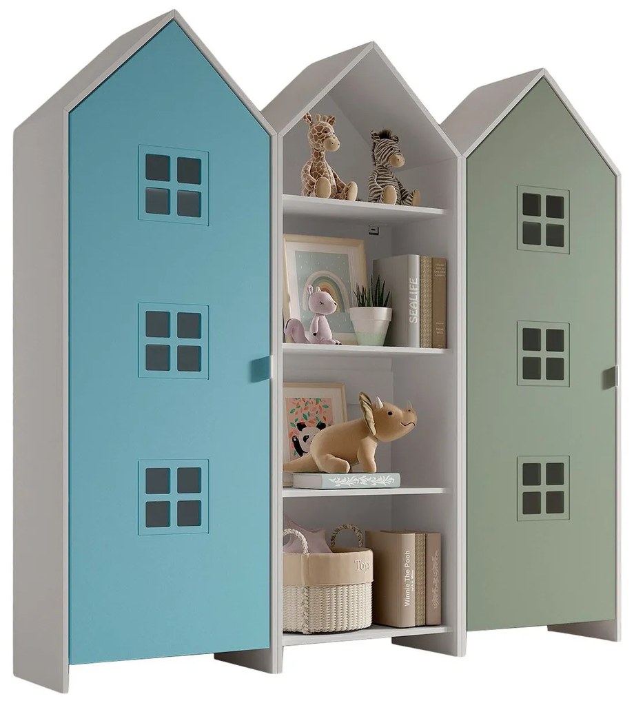 Conjunto 2 armarios Guarda Roupa infantil + estante infantil coleção CASAMI Azul e Verde