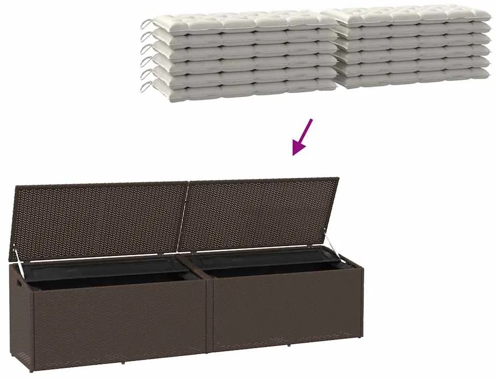 Caixa de arrumação para jardim 220x50x58 cm vime PE castanho