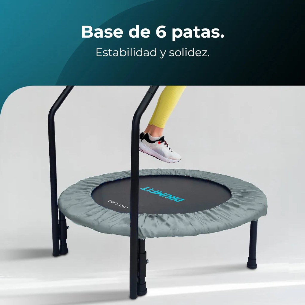 Trampolim de fitness DrumFit Jump 920. 92 cm de diâmetro. Base com 6 pés. Peso máximo do utilizador de 100 kg