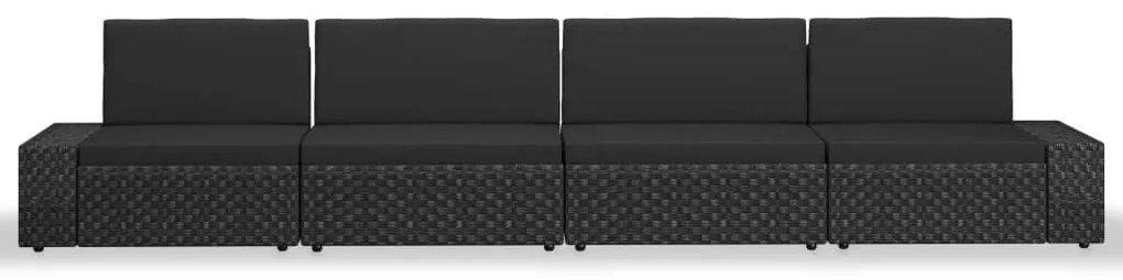 4 pcs conjunto lounge para jardim vime PE preto