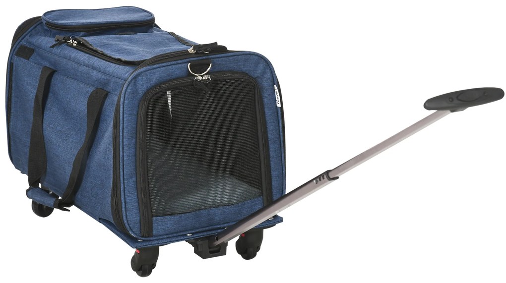 Transportadora para Animais de Estimação 4 em 1 com Rodas Bolsa de Transporte para Cães e Gatos 50x31x37 cm Azul