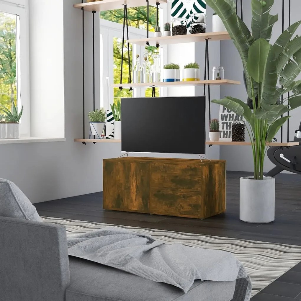 vidaXL Móvel de TV 80x34x36 cm derivados de madeira carvalho fumado