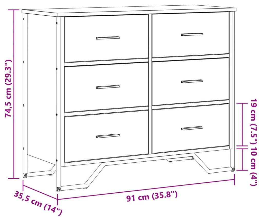 Cómoda 91x35,5x74,5 cm derivados de madeira cinzento sonoma