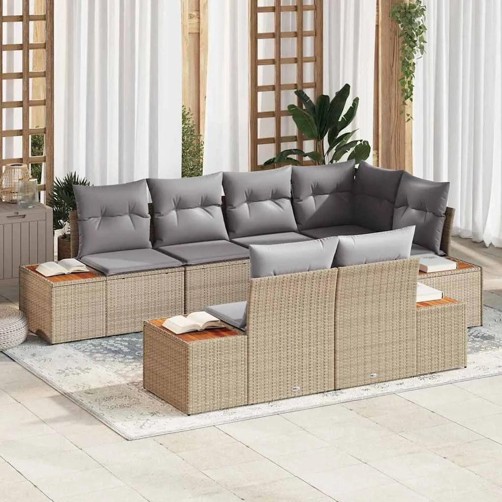 vidaXL Conjunto de Sofá de Jardim 7 pcs Bege e Cinza Claro Polirattan
