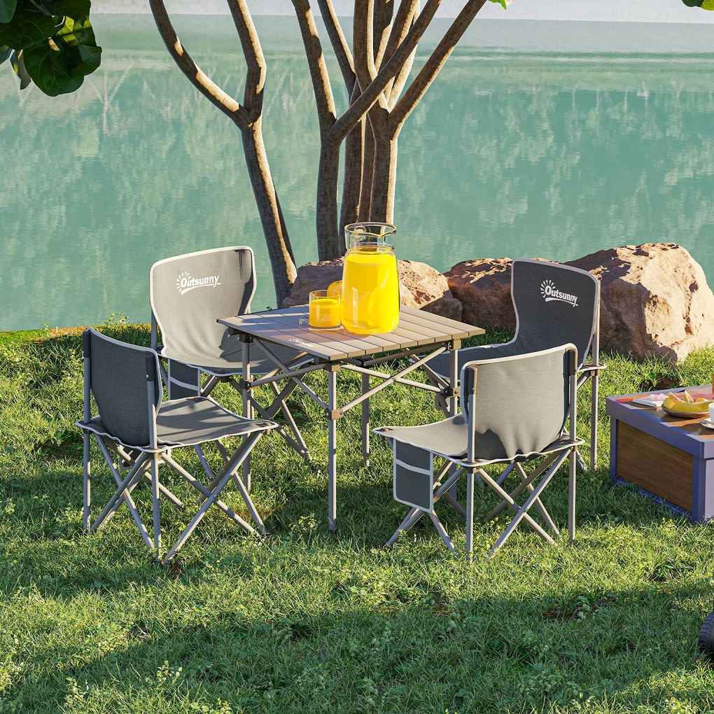 Conjunto de Mesa e Cadeiras de Campismo Dobráveis e Portáteis Inclui 1 Mesa 55x51x50 cm e 4 Cadeiras 36x36x57 cm Cinza Escuro