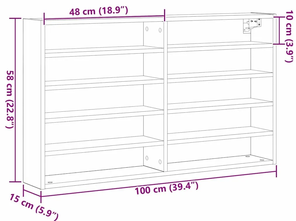 Armário Vitrine Preto Carvalho 100x15x58 cm Madeira Engenharia