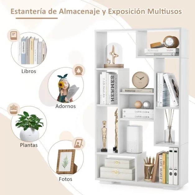 Estante geométrica moderna em madeira com prateleiras abertas Kits anti-derrapantes para sala de estar escritório casa 70 x 20 x 120 cm Branca