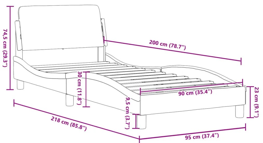 Estrutura de cama sem colchão 90x200 cm tecido cinzento-escuro