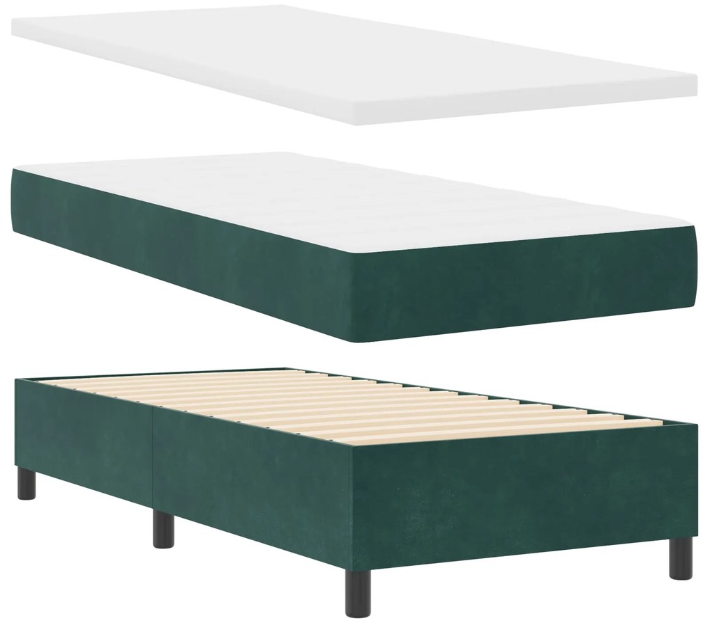 Cama Box com Colchão & LED verde escuro 90x190 cm Veludo
