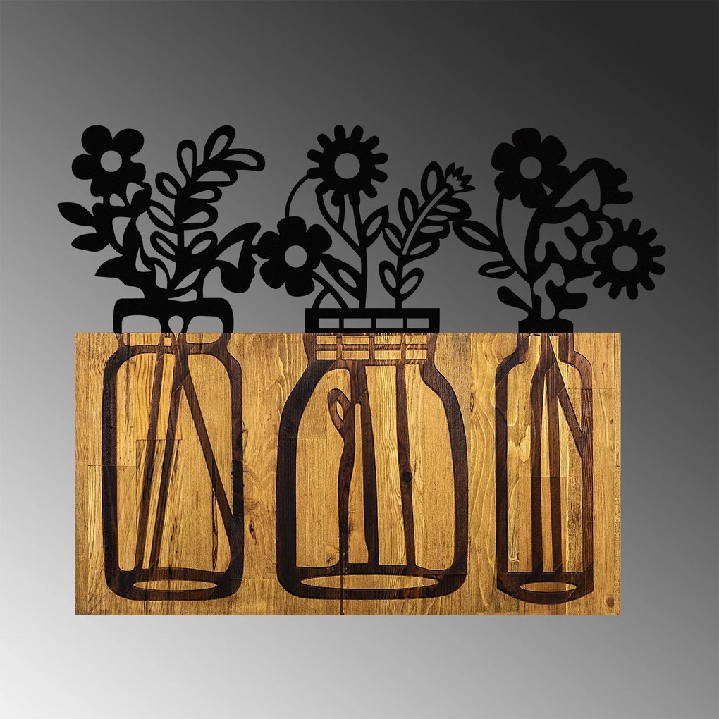 Acessório Decorativo de Parede Flower 5 – Nogueira e Preto – 65 x 3 x