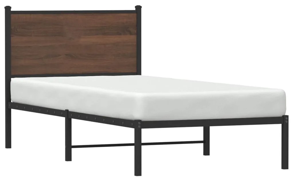 Estrutura cama com cabeceira 90x200 cm metal carvalho castanho